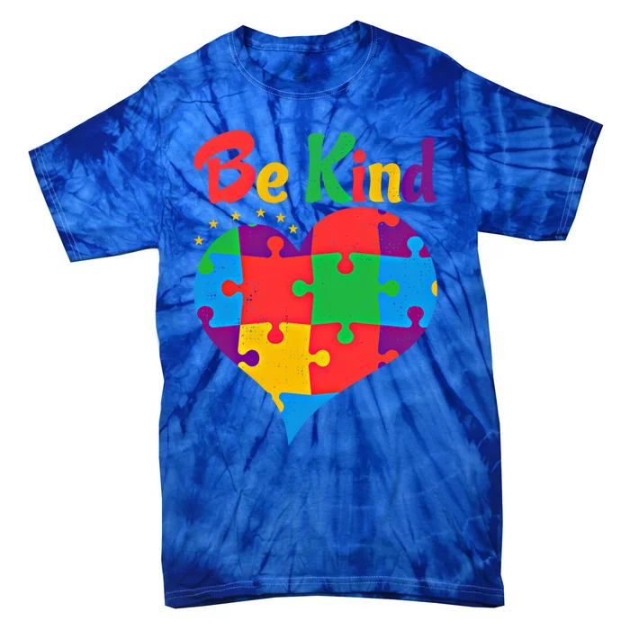 Vintage Puzzle Pieces Autism Heart Be Kind Autism Awareness Great Gift Tie-Dye T-Shirt