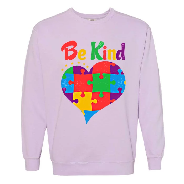 Vintage Puzzle Pieces Autism Heart Be Kind Autism Awareness Great Gift Garment-Dyed Sweatshirt