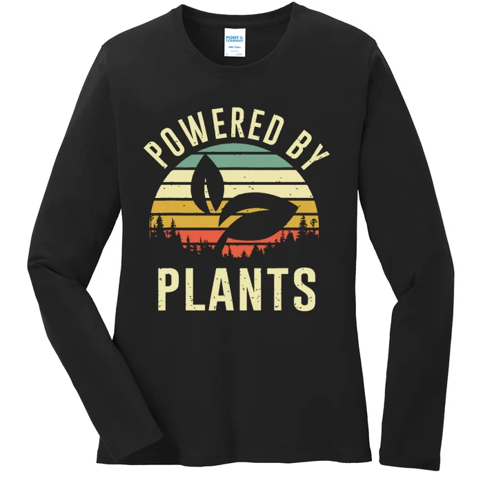 Vintage Powered Plants Vegetarian By Vegan Diet Ladies Long Sleeve Shirt