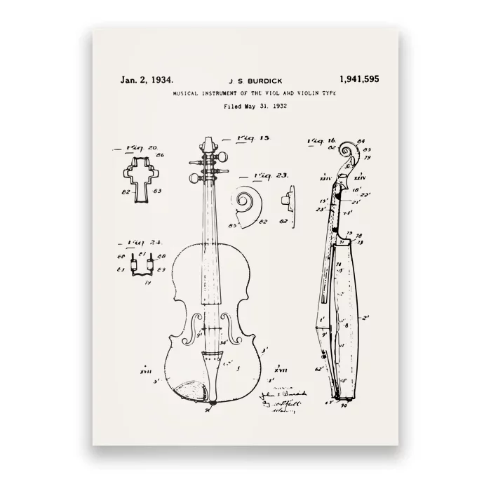 Vintage Patent Print 1932 Violin Player Poster