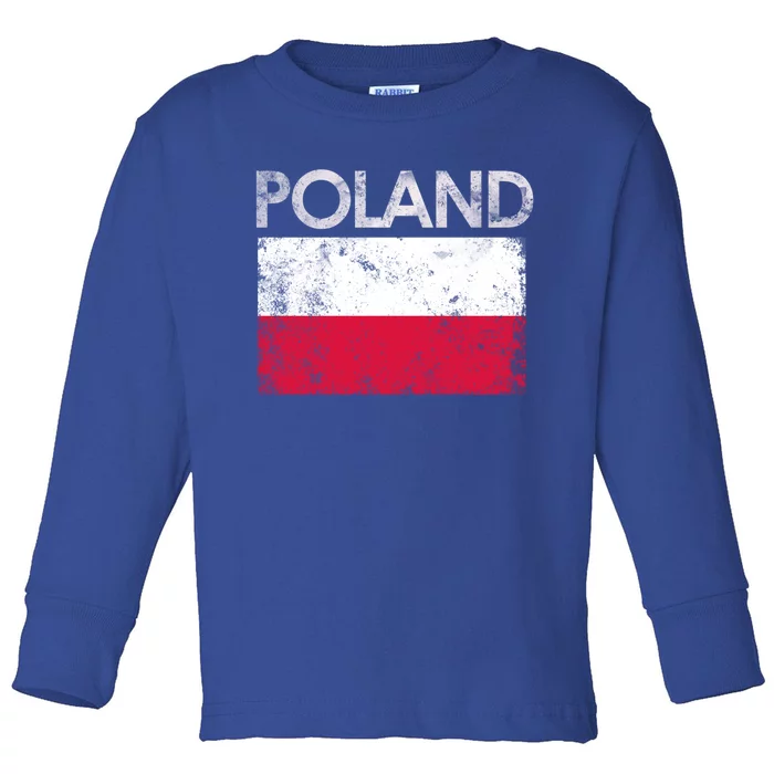 Vintage Poland Polish Flag Pride Gift Toddler Long Sleeve Shirt