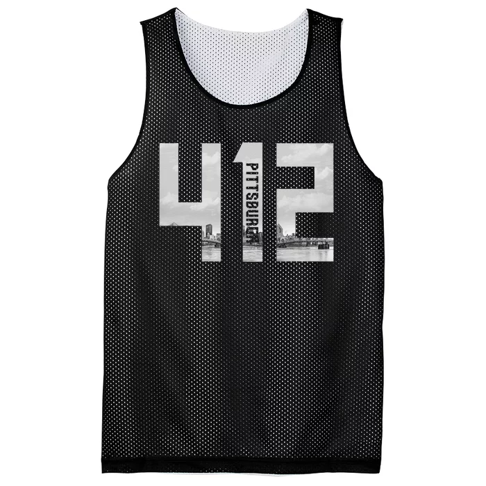 Vintage Pittsburgh Pennsylvania 412 Area Code Skyline Mesh Reversible Basketball Jersey Tank