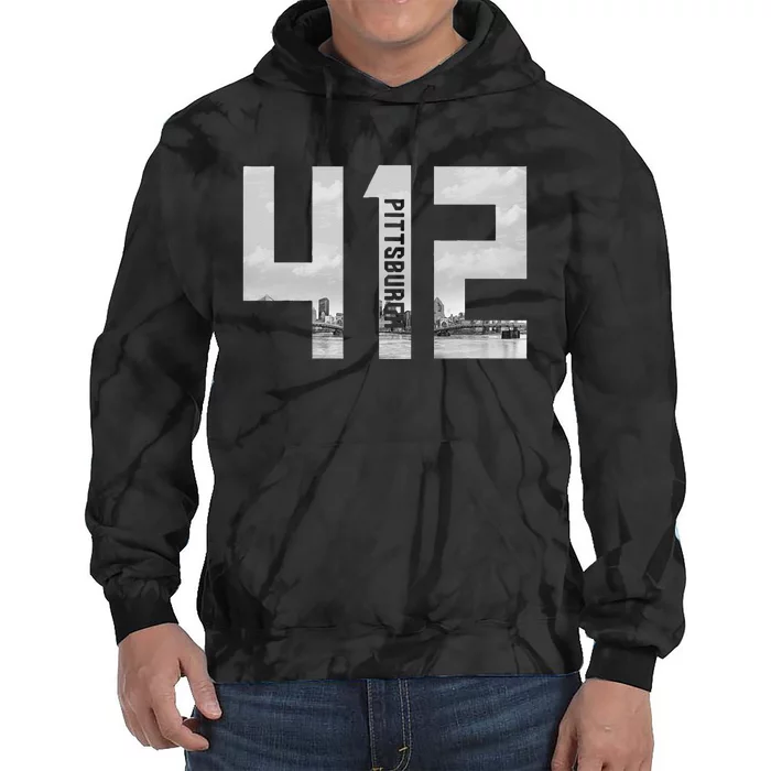 Vintage Pittsburgh Pennsylvania 412 Area Code Skyline Tie Dye Hoodie