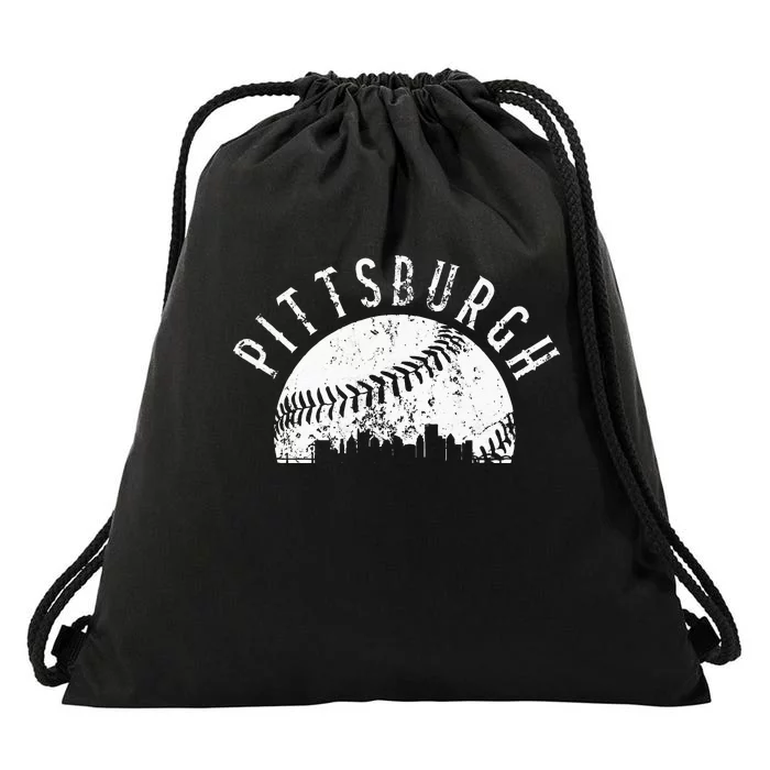 Vintage Pittsburgh Pennsylvania Skyline Apparel Drawstring Bag