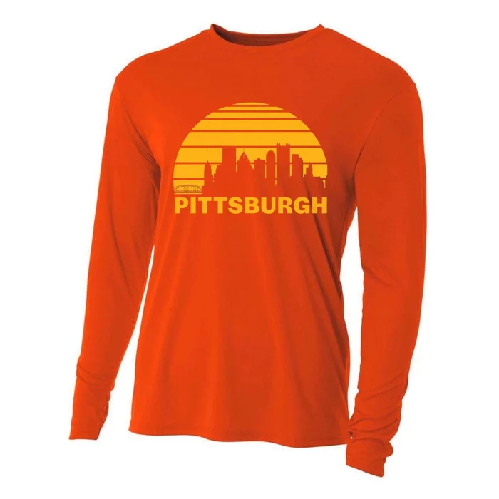 Vintage Pittsburgh Pennsylvania Cityscape Retro Gift Cooling Performance Long Sleeve Crew