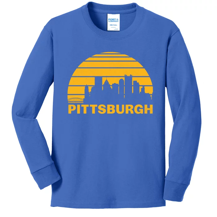 Vintage Pittsburgh Pennsylvania Cityscape Retro Cute Gift Kids Long Sleeve Shirt