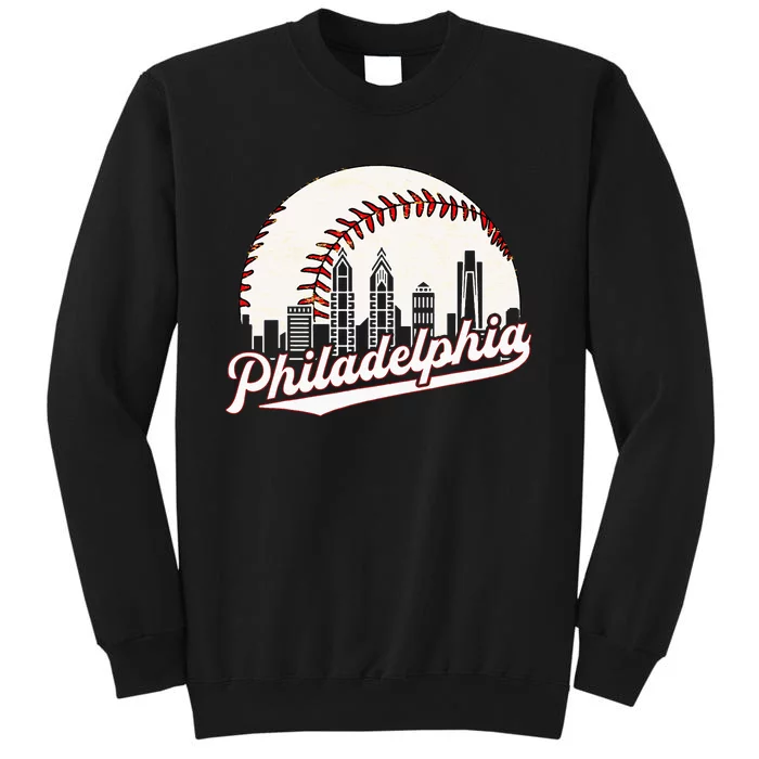 Vintage Philadelphia Philly Cityscape Baseball Skyline Retro Tall Sweatshirt