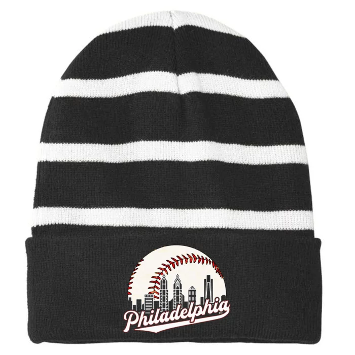 Vintage Philadelphia Philly Cityscape Baseball Skyline Retro Striped Beanie with Solid Band