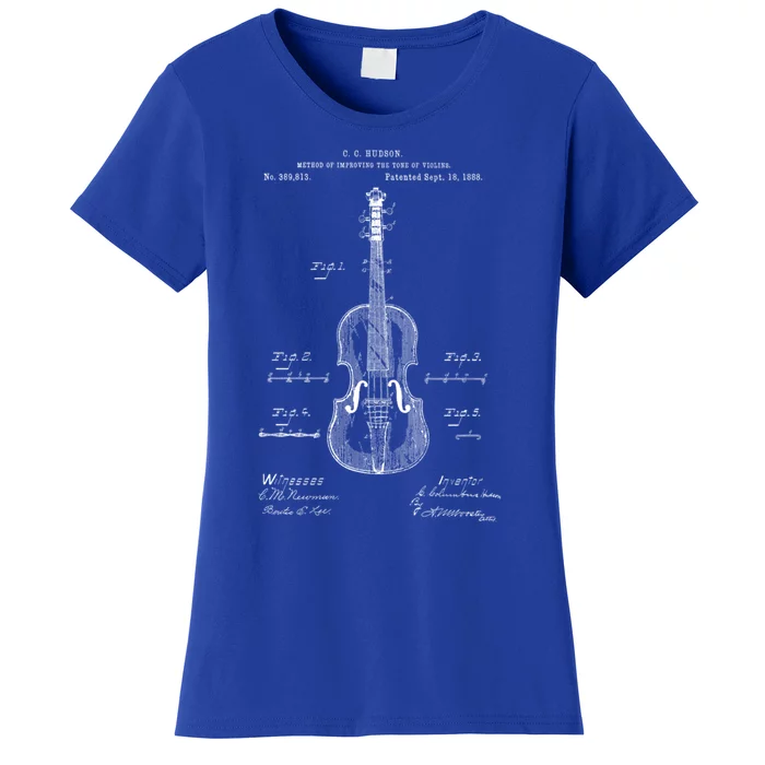 Vintage Patent Print 1888 Violin Player Gift Meaningful Gift Women's T-Shirt