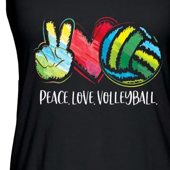 Volleyball Player  Peace Love Volleyball Ladies Essential Flowy Tank