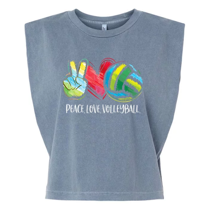 Volleyball Player  Peace Love Volleyball Garment-Dyed Women's Muscle Tee