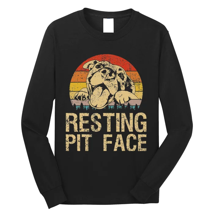 Vintage Pitbull Resting Pit Face Funny Pitbull Lovers Long Sleeve Shirt