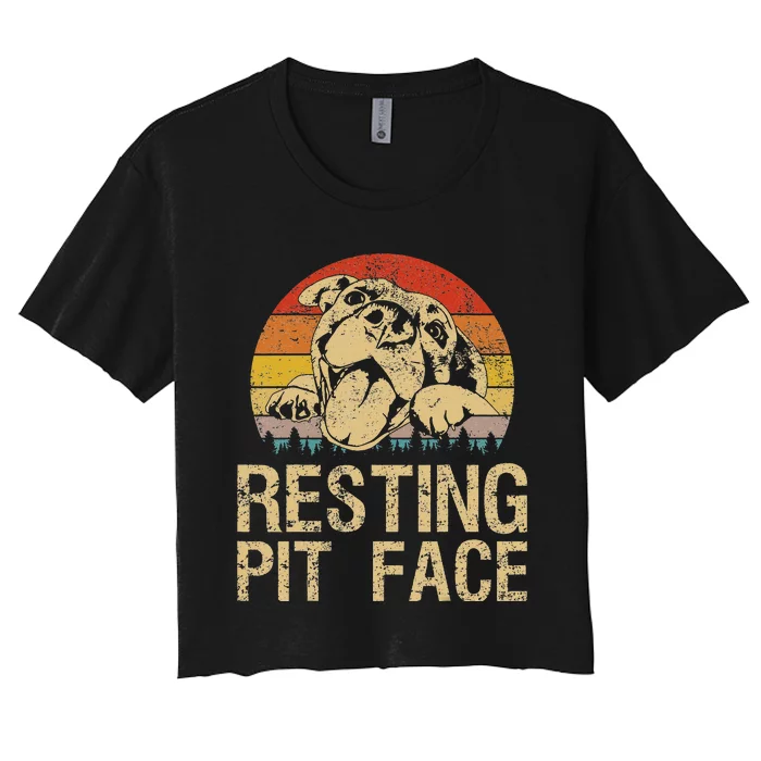 Vintage Pitbull Resting Pit Face Funny Pitbull Lovers Women's Crop Top Tee