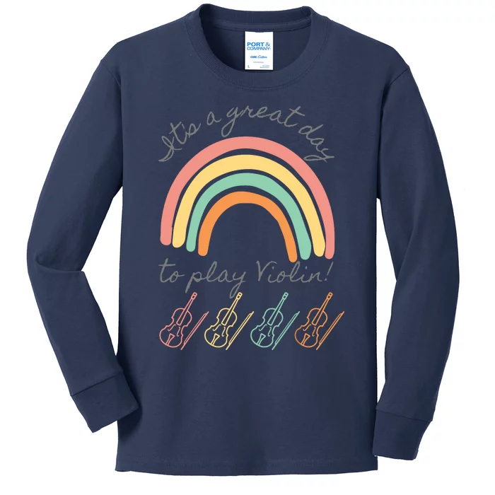 Violin Player Rainbow Design Kids Long Sleeve Shirt