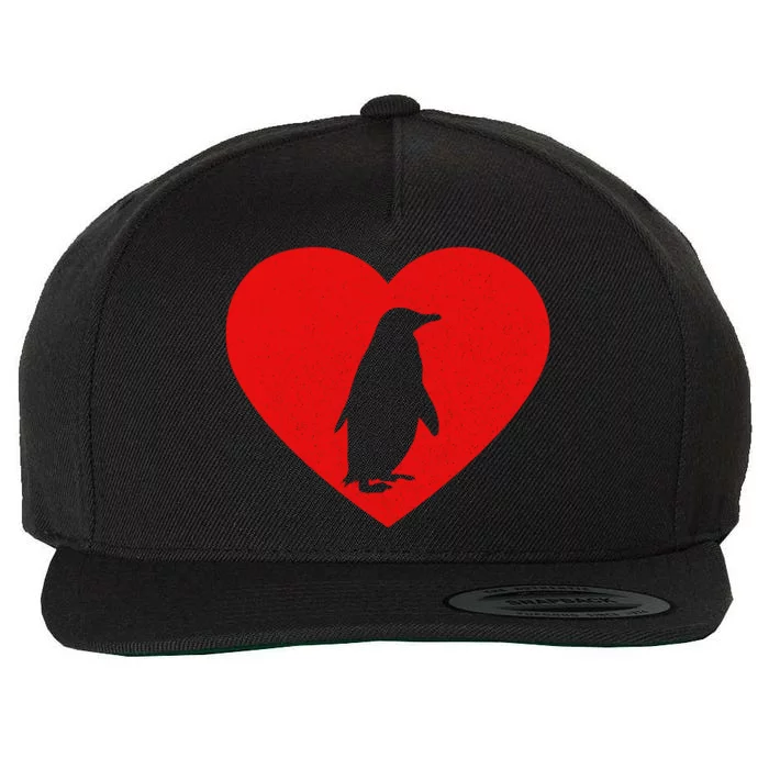 Vintage Penguin Red Heart Animal Lover Valentines Day Gift Wool Snapback Cap