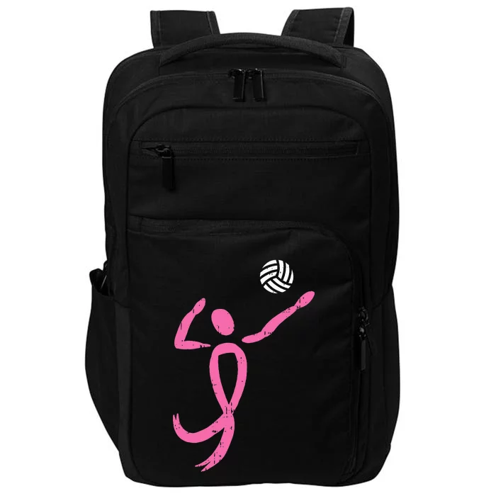 Volleyball Pink Ribbon Breast Cancer Awareness Sport Gift Impact Tech Backpack