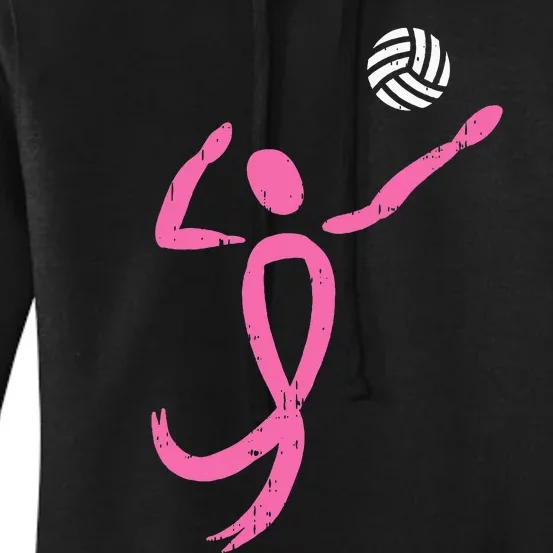 Volleyball Pink Ribbon Breast Cancer Awareness Sport Gift Women's Pullover Hoodie