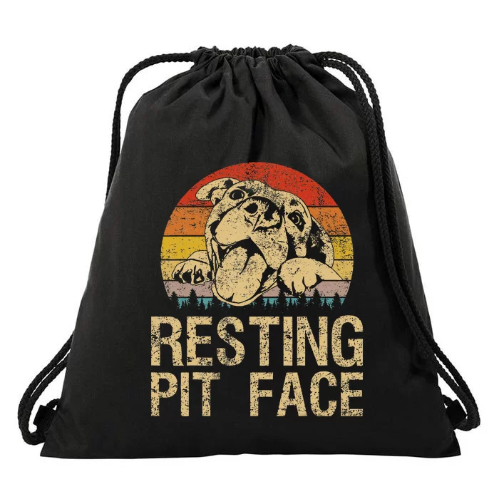 Vintage Pitbull Resting Pit Face  Funny Pitbull Lovers Drawstring Bag