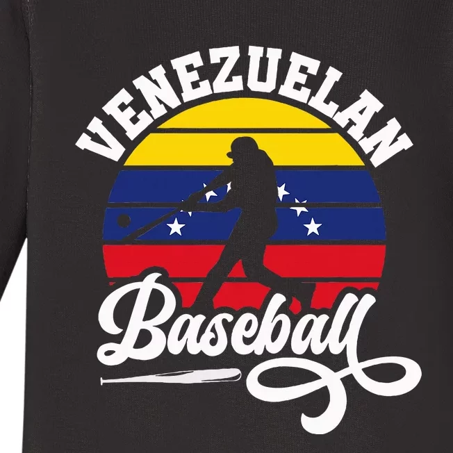 Venezuela Pride Roots Baseball Player Retro Softball Baby Long Sleeve Bodysuit