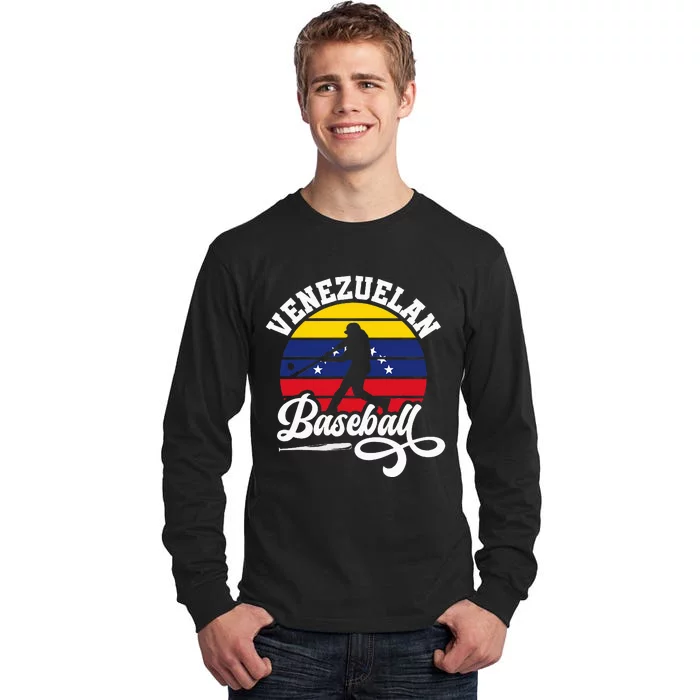 Venezuela Pride Roots Baseball Player Retro Softball Tall Long Sleeve T-Shirt