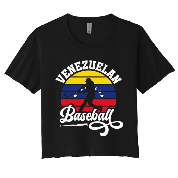 Venezuela Pride Roots Baseball Player Retro Softball Women's Crop Top Tee