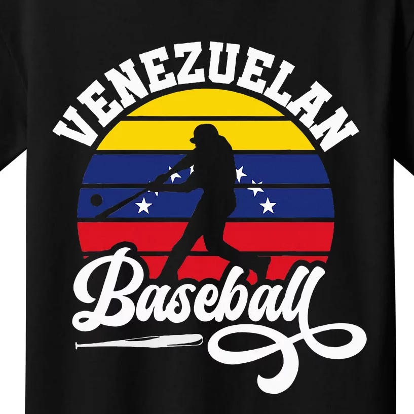 Venezuela Pride Roots Baseball Player Retro Softball Kids T-Shirt