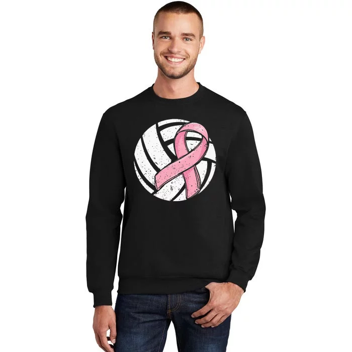 Volleyball Pink Ribbon Breast Cancer Awareness Sport Lover Sweatshirt