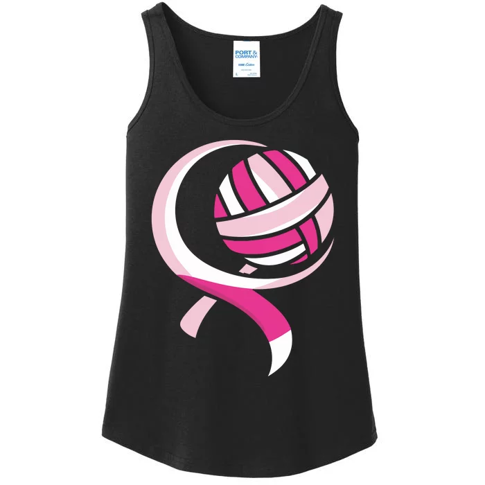 Volleyball Pink Ribbon Cool Breast Cancer Awareness Gifts Ladies Essential Tank