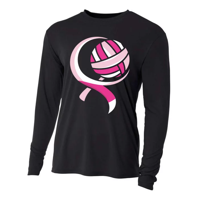 Volleyball Pink Ribbon Cool Breast Cancer Awareness Gifts Cooling Performance Long Sleeve Crew