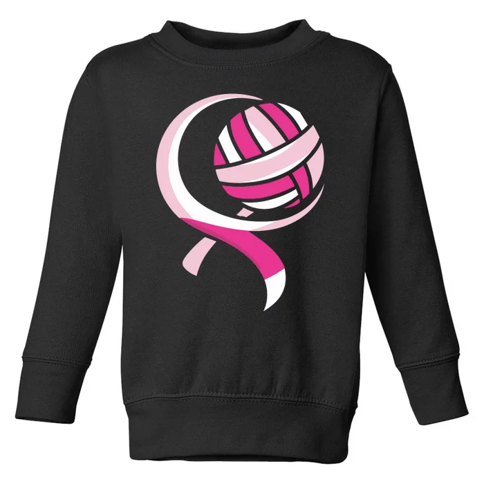 Volleyball Pink Ribbon Cool Breast Cancer Awareness Gifts Toddler Sweatshirt