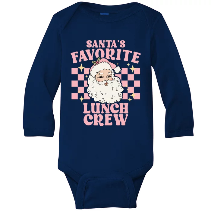 Vintage Pink Retro Christmas Santas Favorite Lunch Crew Gift Baby Long Sleeve Bodysuit