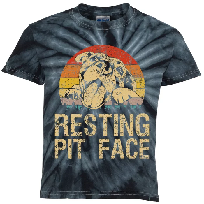 Vintage Pitbull Resting Pit Face  Funny Pitbull Lovers Kids Tie-Dye T-Shirt