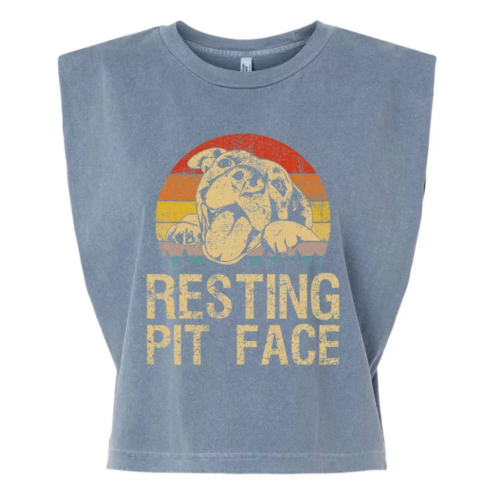 Vintage Pitbull Resting Pit Face  Funny Pitbull Lovers Garment-Dyed Women's Muscle Tee