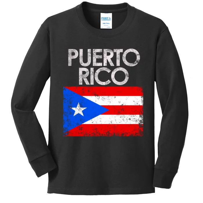 Vintage Puerto Rico Puerto Rican Flag Pride Gift Kids Long Sleeve Shirt