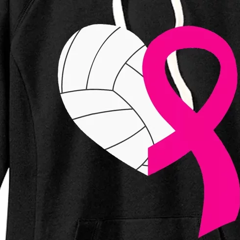 Volleyball Pink Ribbon Cool Breast Cancer Awareness Gifts Women's Fleece Hoodie