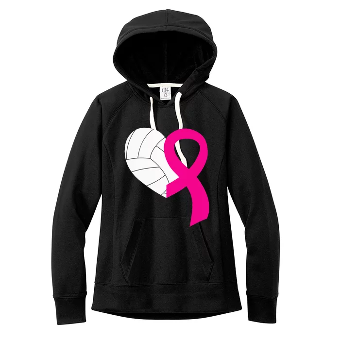 Volleyball Pink Ribbon Cool Breast Cancer Awareness Gifts Women's Fleece Hoodie