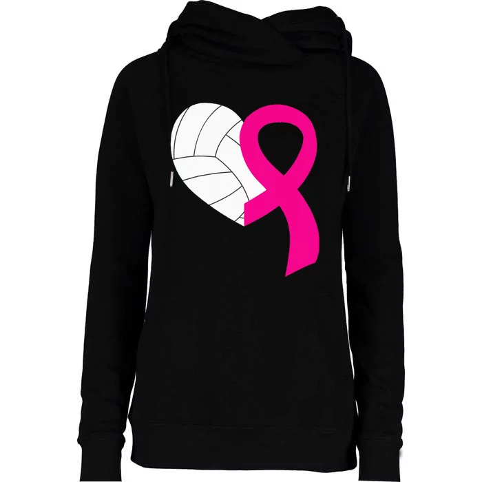 Volleyball Pink Ribbon Cool Breast Cancer Awareness Gifts Womens Funnel Neck Pullover Hood