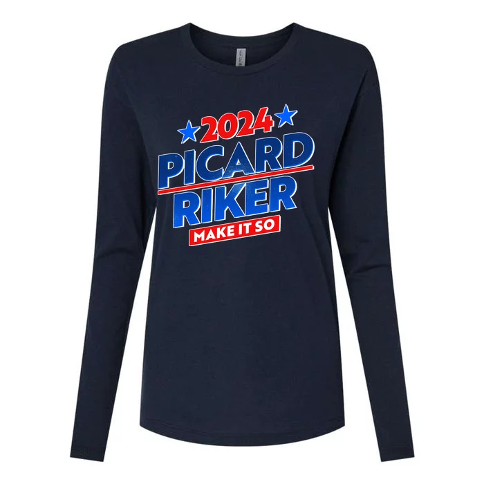 Vote Picard Riker Make It So 2024 Election Womens Cotton Relaxed Long Sleeve T-Shirt