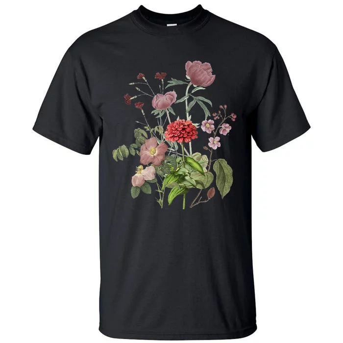 Vintage Peony Roses Garden Flowers Floral Plant Lady Mom Tall T-Shirt