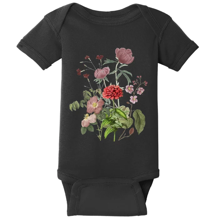 Vintage Peony Roses Garden Flowers Floral Plant Lady Mom Baby Bodysuit