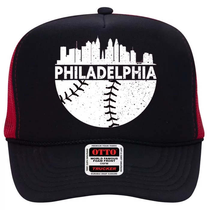 Vintage Philadelphia Skyline Baseball Retro Cityscap High Crown Mesh Trucker Hat