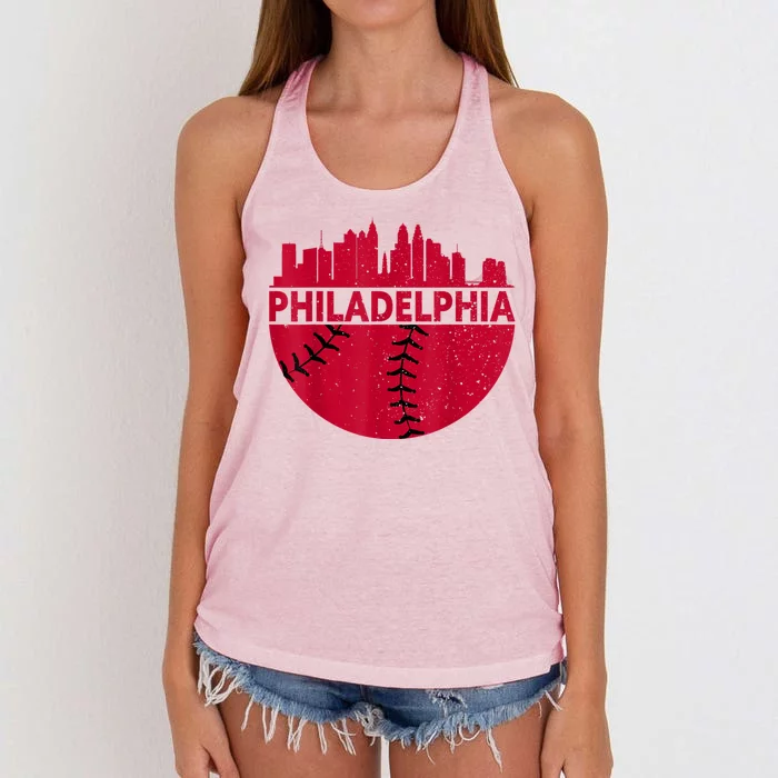 Vintage Philadelphia Skyline Baseball Retro Cityscap Women's Knotted Racerback Tank