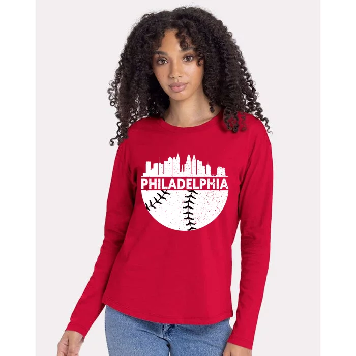 Vintage Philadelphia Skyline Baseball Retro Cityscap Womens Cotton Relaxed Long Sleeve T-Shirt