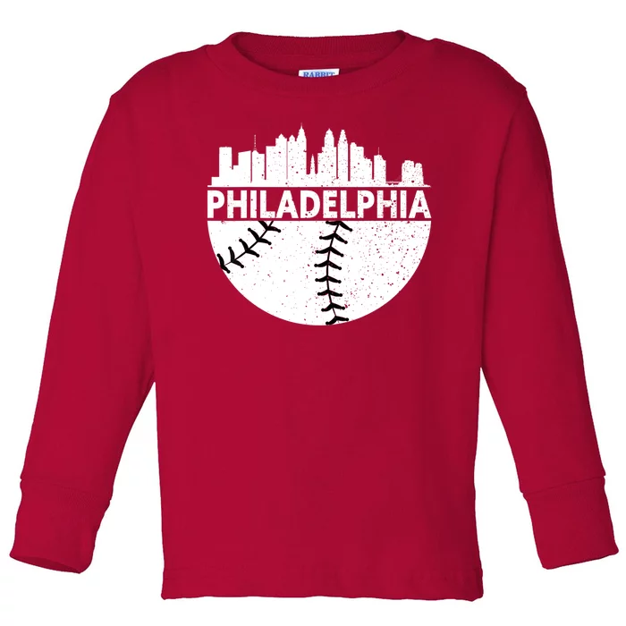 Vintage Philadelphia Skyline Baseball Retro Cityscap Toddler Long Sleeve Shirt