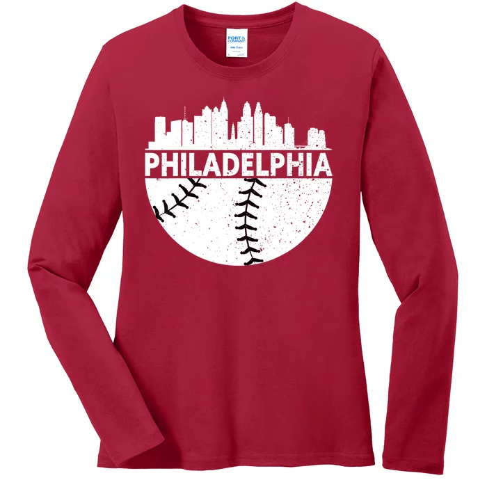 Vintage Philadelphia Skyline Baseball Retro Cityscap Ladies Long Sleeve Shirt