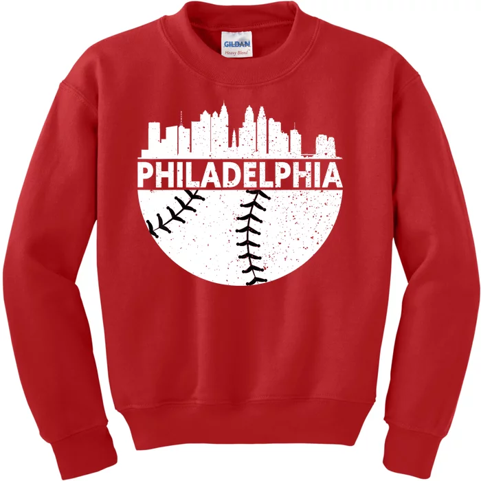 Vintage Philadelphia Skyline Baseball Retro Cityscap Kids Sweatshirt