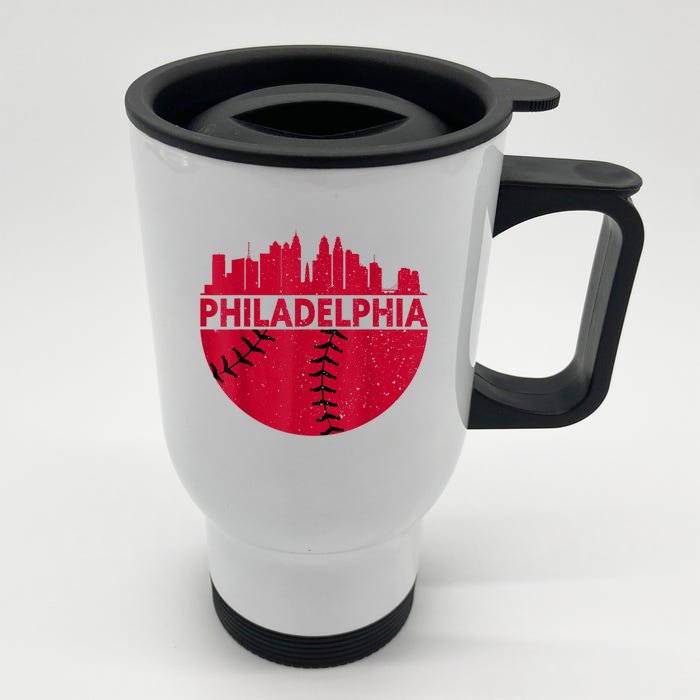 Vintage Philadelphia Skyline Baseball Retro Cityscap Front & Back Stainless Steel Travel Mug