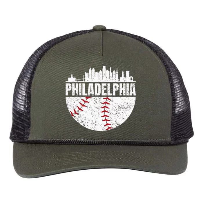 Vintage Philadelphia Skyline Baseball Retro Cityscap Retro Rope Trucker Hat Cap