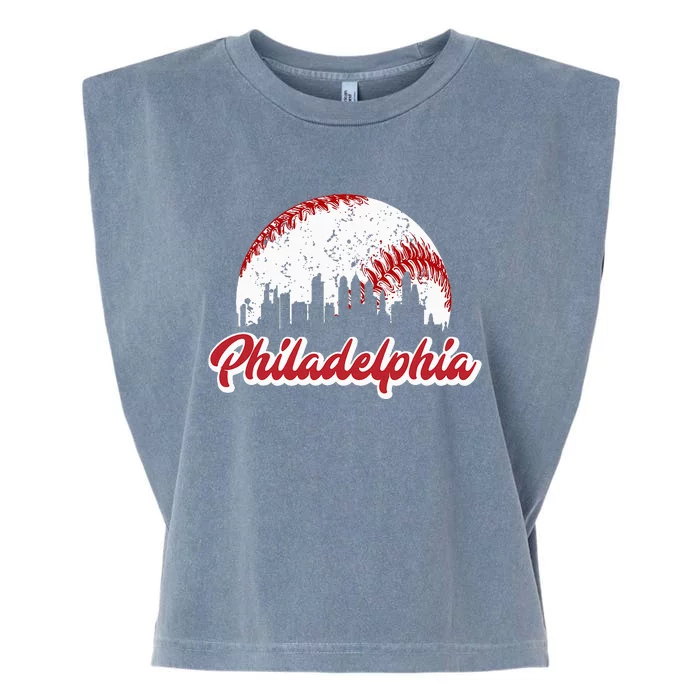 Vintage Philadelphia Skyline Retro Cityscape Garment-Dyed Women's Muscle Tee