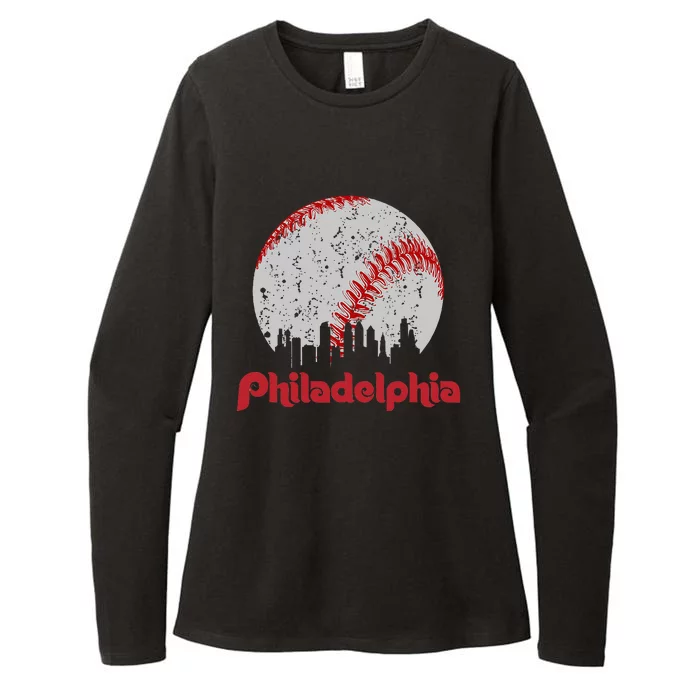 Vintage Philadelphia Skyline Retro Womens CVC Long Sleeve Shirt